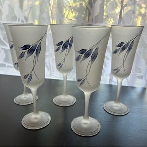 Set of 5 L.E. Smith Hand Painted White Satin Glasses. 7”